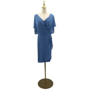 AW BRIDAL 14 1X plus blue bridesmaid mother of bride party faux wrap dress B90
